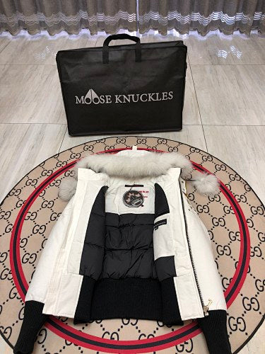 Moose Knuckles Women’s Hooded Bomber Jacket | White