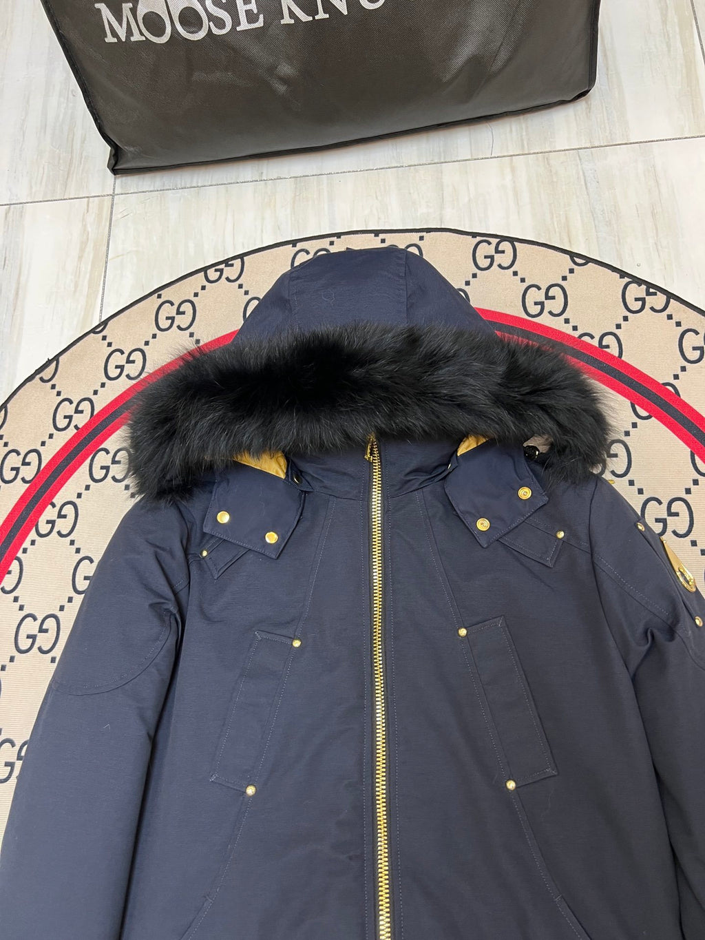 Moose Knuckles Men’s Down Bomber Jacket – Navy